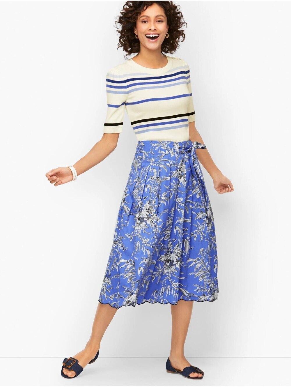Talbots Women's Size 2 Blue Etched Toile Scalloped Fit & Flare Midi Skirt